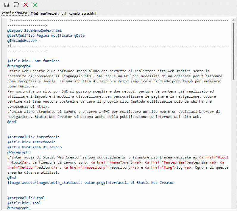 Finestra dell'editor